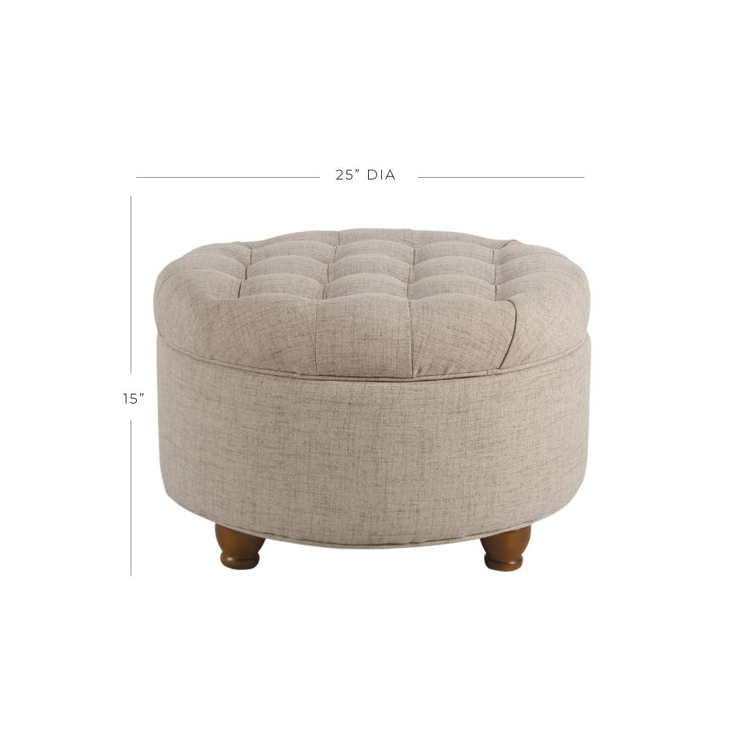 Homepop Home Decor Button Tufted Woven Round Storage Ottoman Large