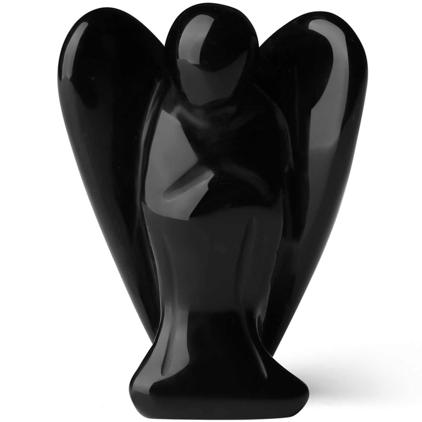 YATOJUZI 2" Black Obsidian Angel Decor Healing Crystals Polished Natural Stone Sculpture Statue Hand Carved Cute Figurines Energy Reiki Home Room Office Desk Decoration Guardian Gifts for Women Men