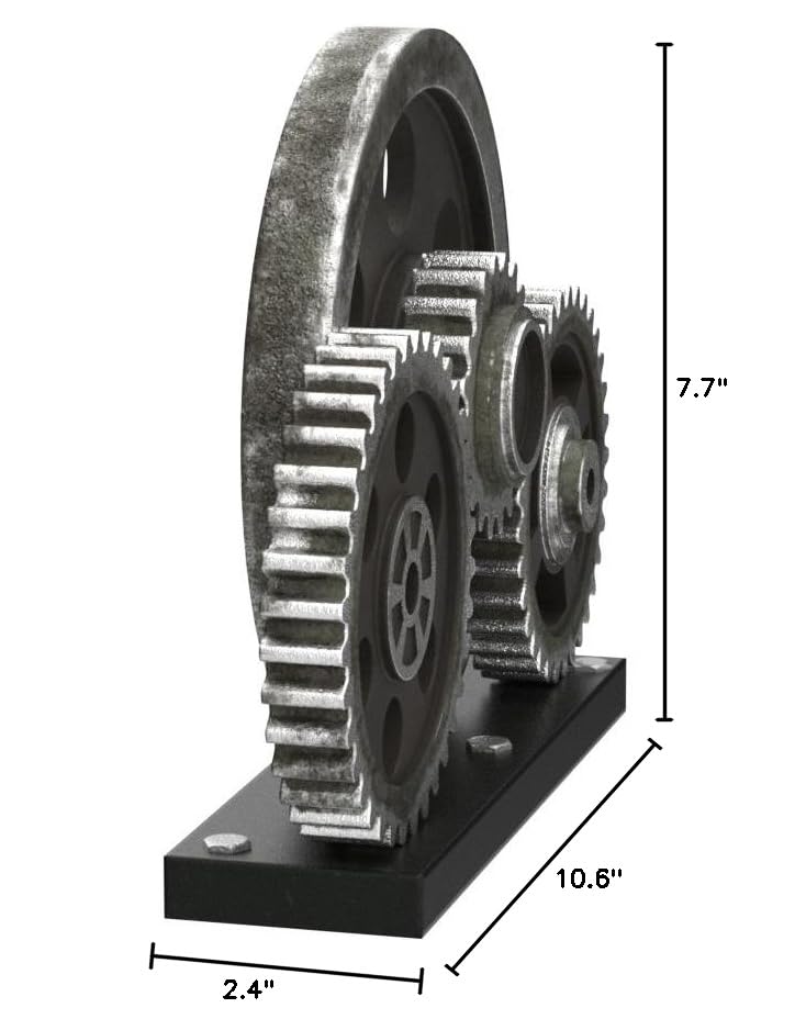 Rmdusk Industrial Steampunk Gear Train Figurine, Cog Wheel Statue, Resin Model, Home Bar Décor Ornament 7.7" H Copper