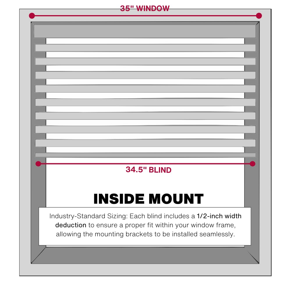 Lotus & Windoware Cordless, 2 Inch Faux Wood Blind, 35" Wide x 60" Long, Window Blinds, Blinds & Shades, Blinds for Indoor Windows, Smooth, Bright White - 35" x 60",Bright White