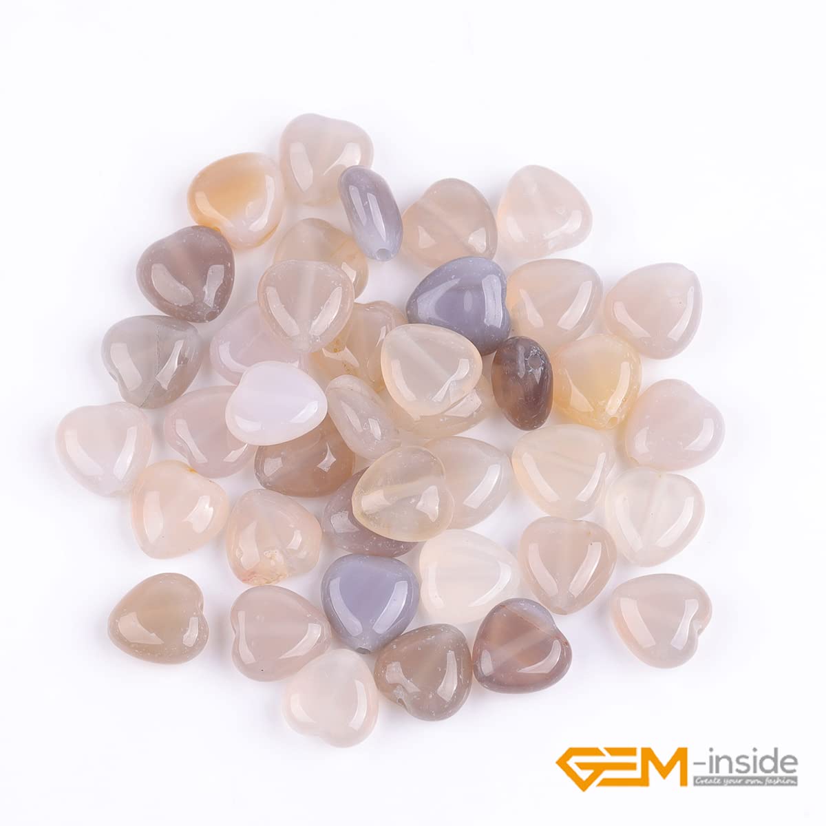 GEM-Inside 10mm Heart Charms Natural Gray Agate Gemstone Stone Beads for Jewelry Making Full 15" Strand Power Energy Healing Chakra Stone Beads