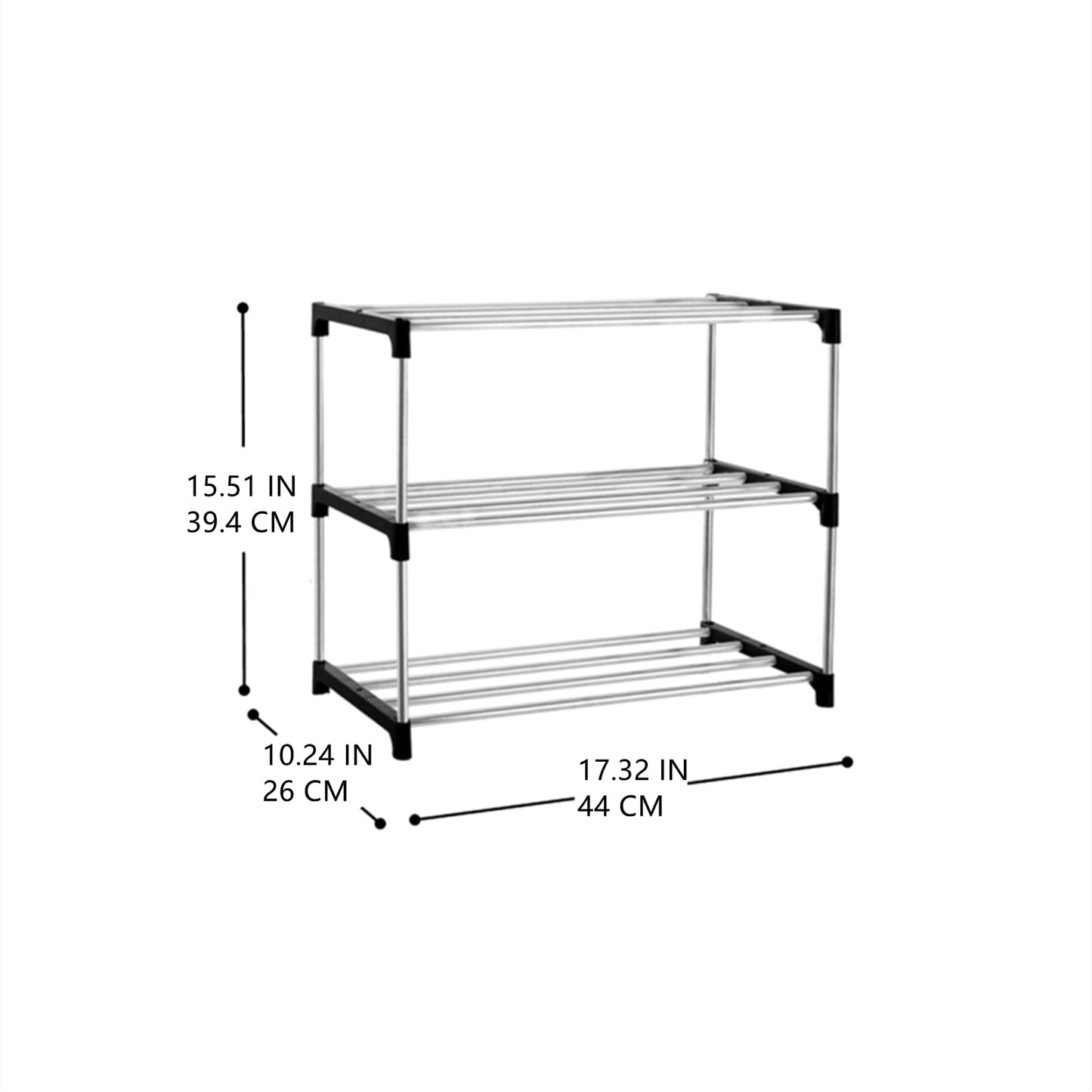 Xerhnan 3-Tier Stackable Small Shoe Rack, Lightweight Shoe Shelf Storage Organizer for Entryway, Hallway and Closet(Black)