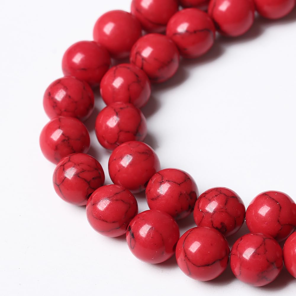 90PCS 8mm Natural Stone Beads Red Turquoise Gemstone Round Loose Beads for Jewelry Making 32" 2 Strand Crystal Energy Stone Healing Power DIY Bracelets