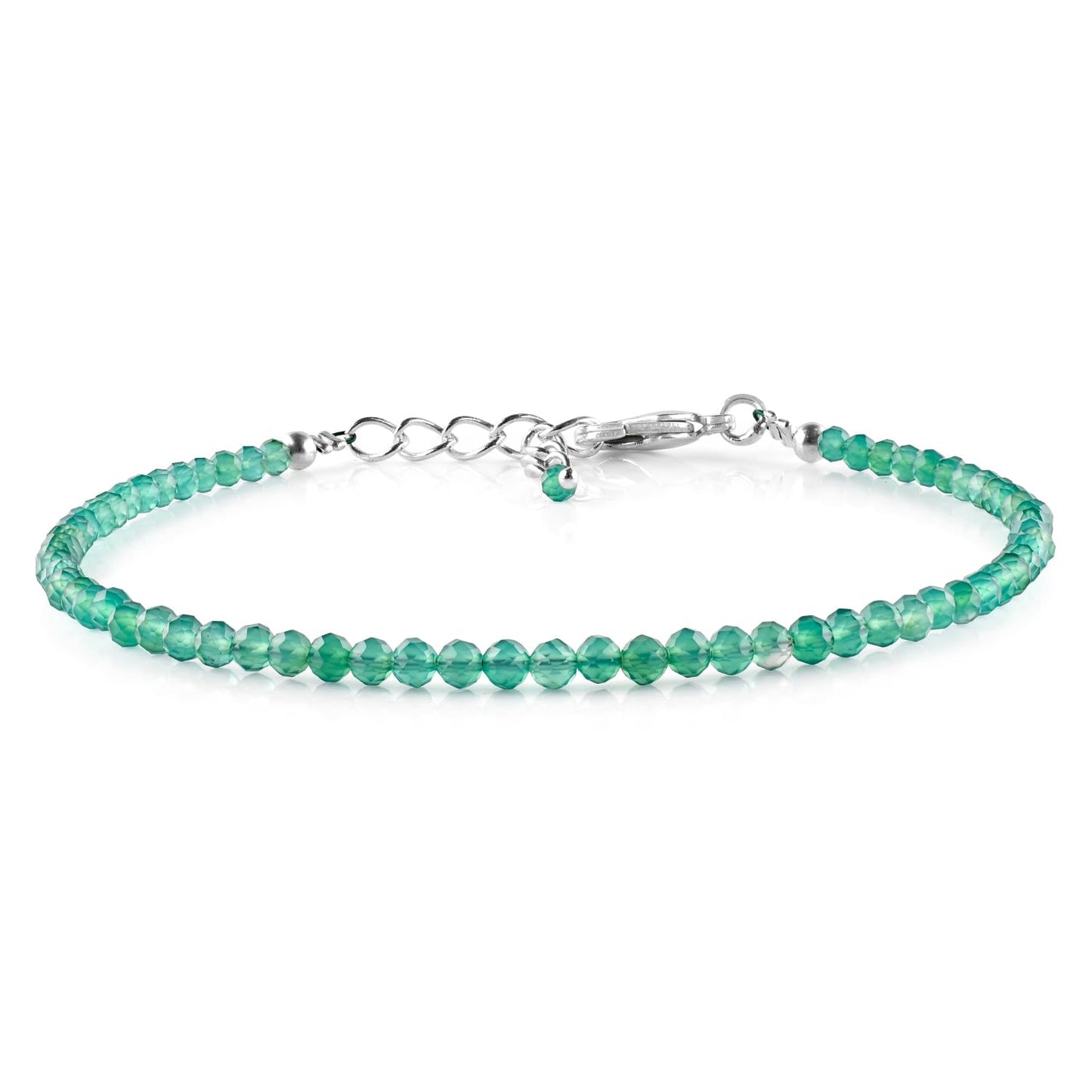Yanara Green Onyx Stone Bracelets For Women Beads Dainty Gemstones Jewelry for Women Birthstone, Chakra Energy Healing Crystals, Silver Plated Chain 8 inch