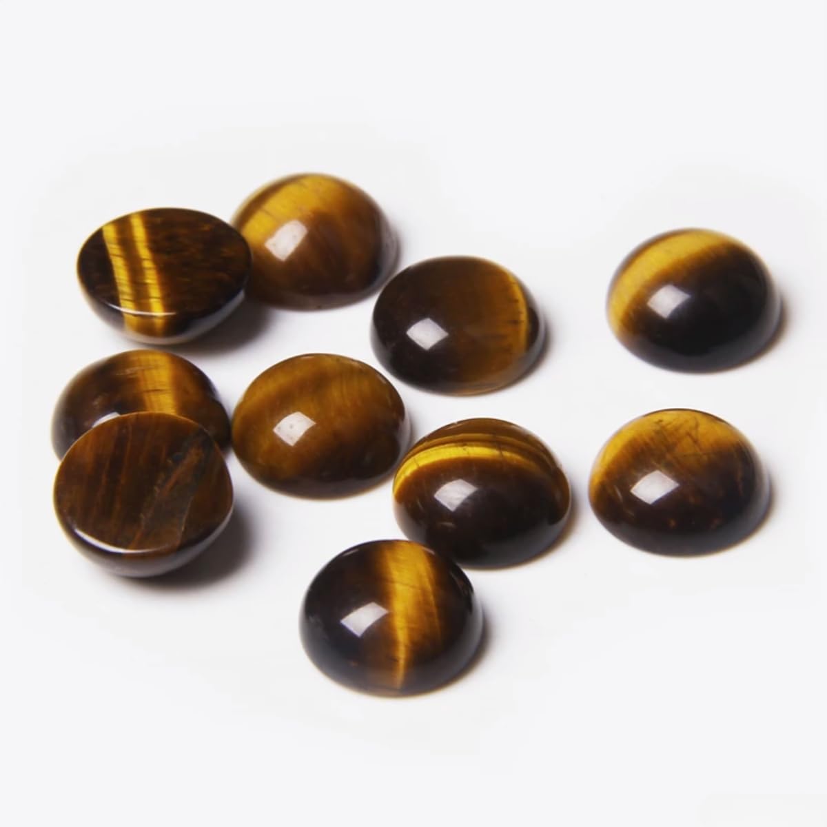 2TTFishoo 20pcs 16mm Natural Stone No Hole Tiger's Eye Semicircle Smooth Cabochons Beads for Jewelry Making Rings Earrings Necklace Bracelet DIY Crafts