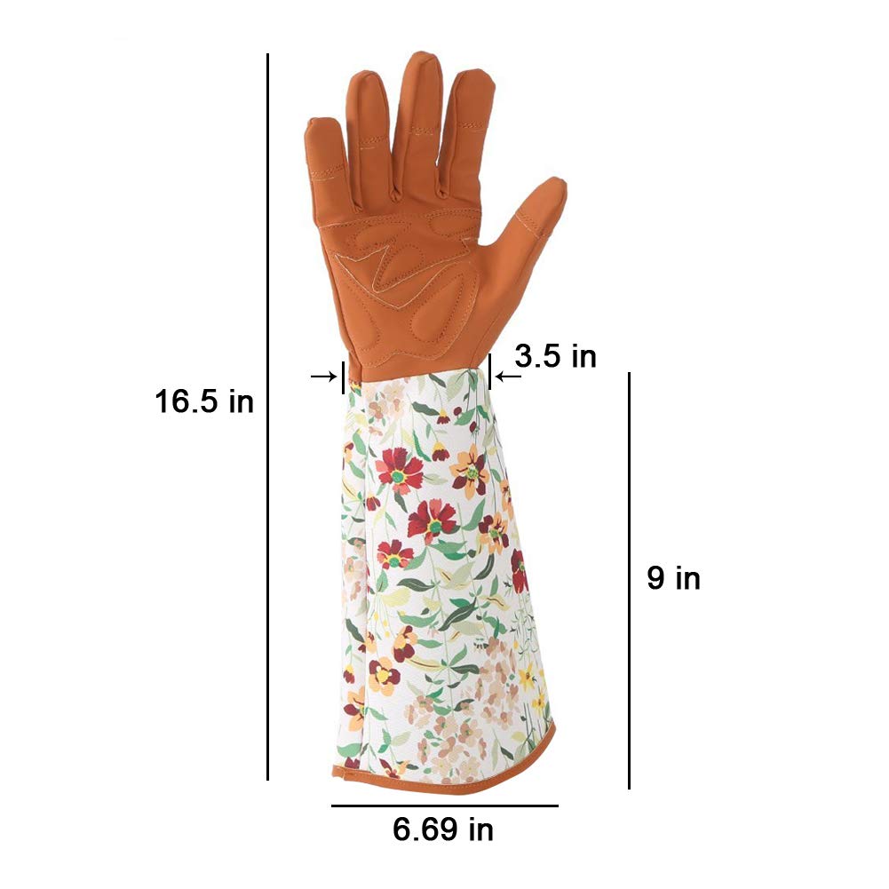Ruibo Leather Rose Gardening Gloves/Thorn Proof Pruning Gloves With Puncture Resistant Long Sleeve Polyester Print Cuff/For Blackberry Plants Rose Bush Women