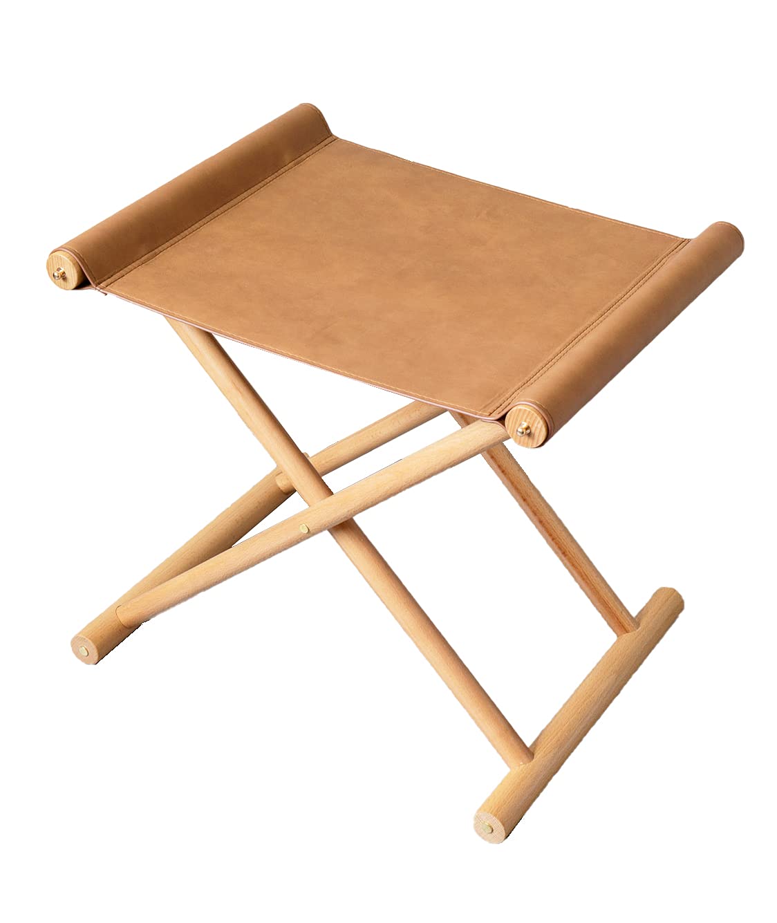 SORBARIA Vegan Soft Leather Solid Beech Wood Multipurpose Foldable Portable Foot Stool Vanity Stool or Freestanding Magazine Holder -Van Dyke Brown
