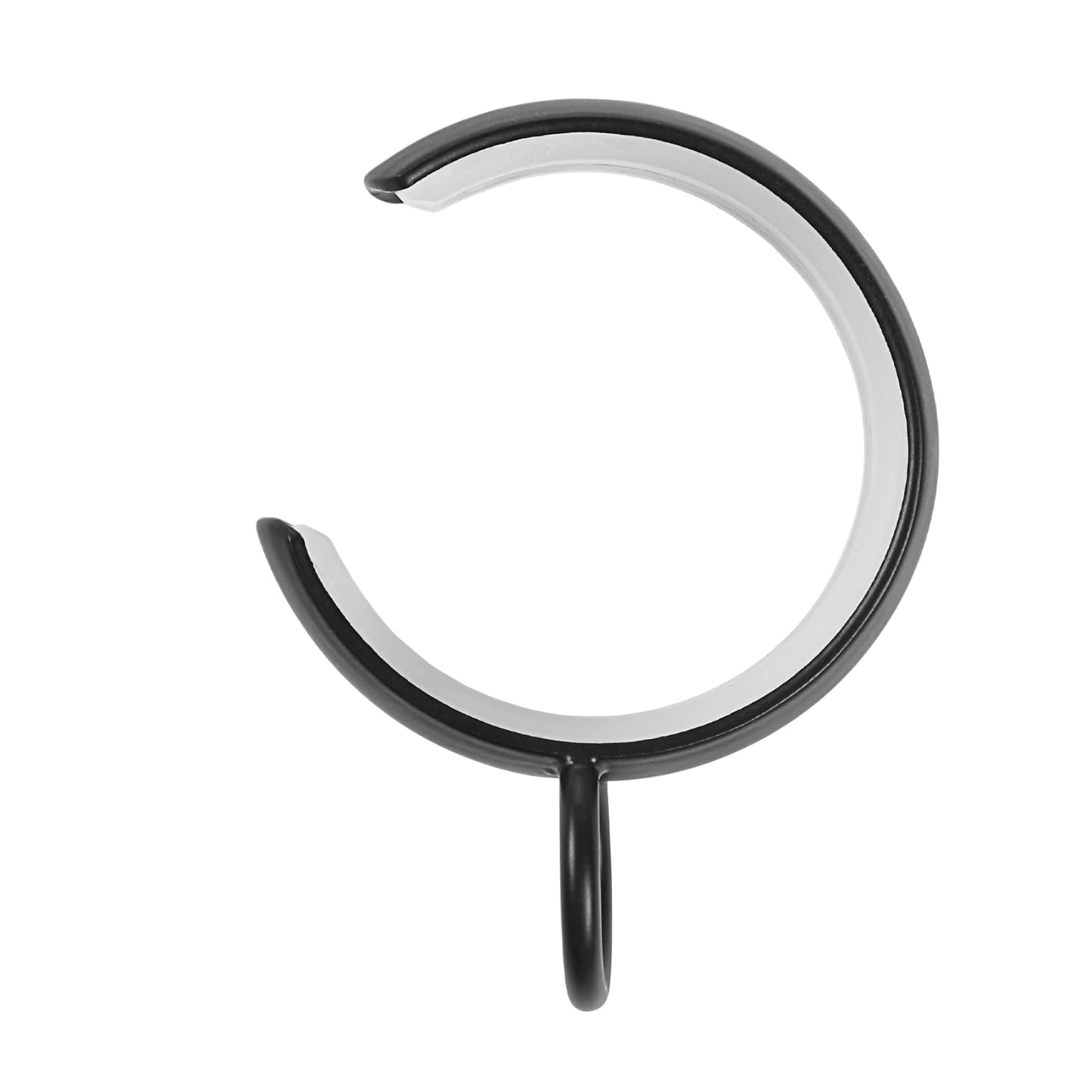 TWOPAGES 10 Pcs C Shaped Bypass Curtain Rings for French Return Rods, Black Heavy Duty Iron Passing Drapery Rings with Eyelets, Glide Smoothly Over Center Brackets, Matte Black