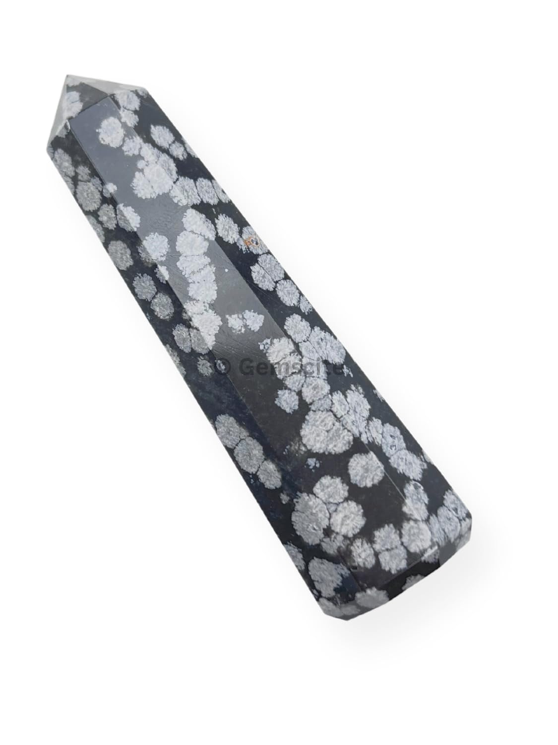 WholesaleGemShop 3 Inch (70 mm) Gemstones Snowflake Obsidian Obelisk Tower Jumbo Facet Aura Rock Crystal Natural Polished Earth Wand Spirit