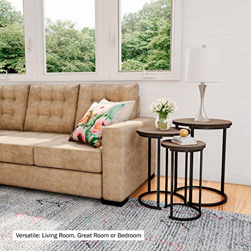 Lavish Home Nesting Tables - Set of 3 Round Side Tables for Living Room, Bedroom, or Home Office - Woodgrain-Look End Table Set - Modern Living Room Furniture (Gray/Brown)