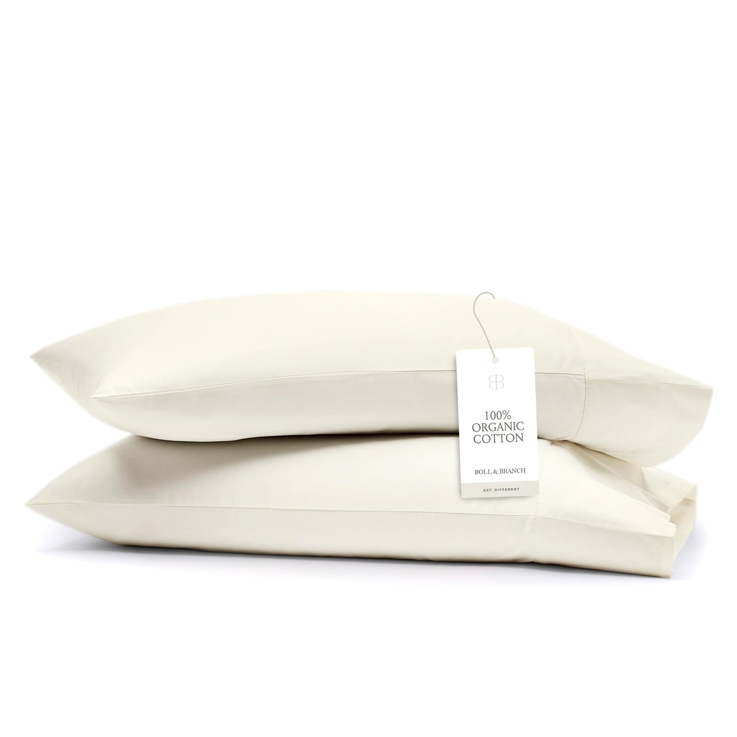 Boll & Branch Signature Hemmed Pillowcase Set - Standard, Cream - Luxury 100% Organic Cotton - Buttery Soft and Breathable - Softer with Every Wash - 2 Pillowcases Included