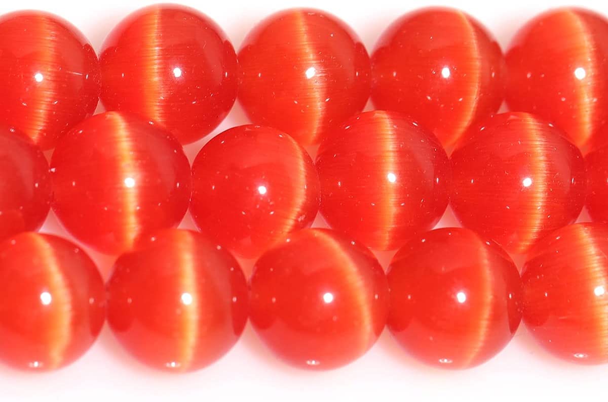 HAAMIIQII 45pcs 8mm Orange Red Cat Eye Beads Round Loose Gemstone Beads for Jewelry Making Strand 15 Inch