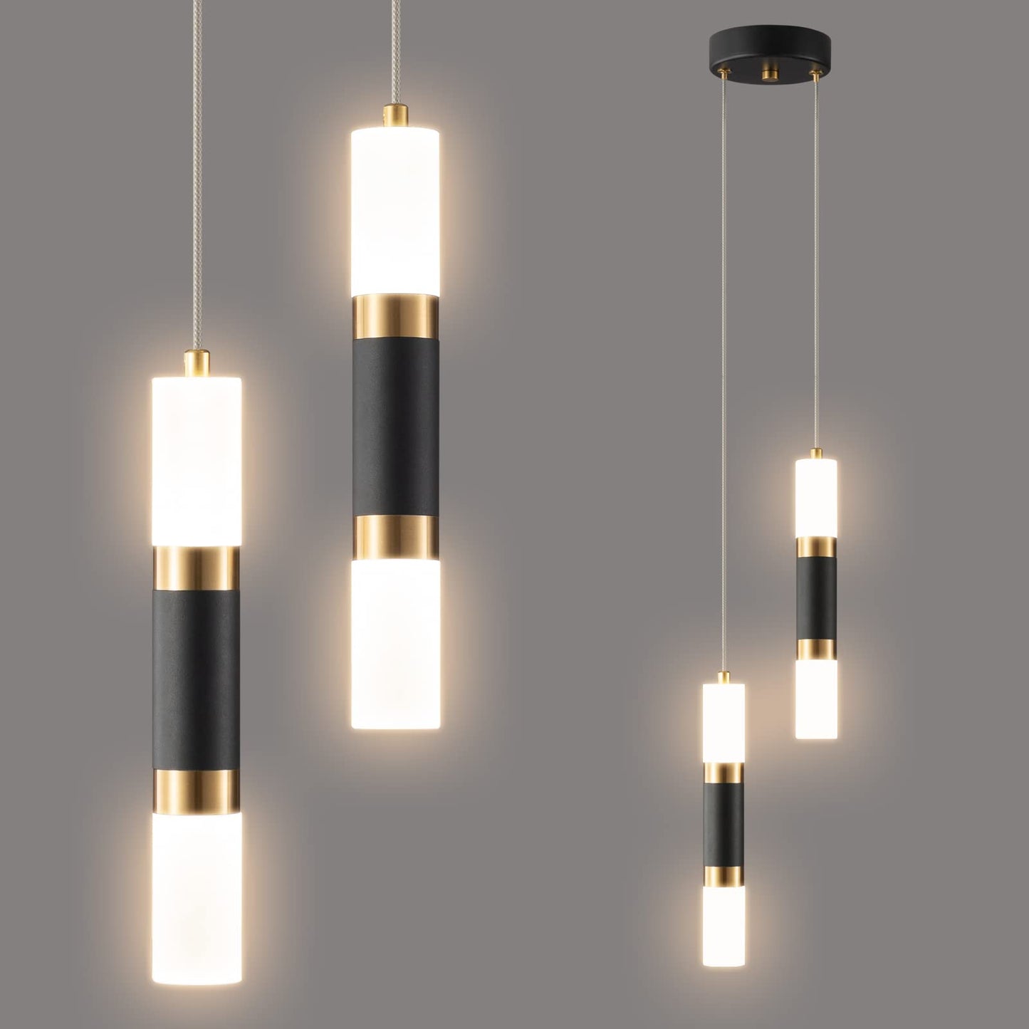 LIANGMH 2-Light Pendant Lights Kitchen Island Dimmable LED Modern Mini Pendant Light, Bedroom Small Pendant Light Fixtures (Black Gold)