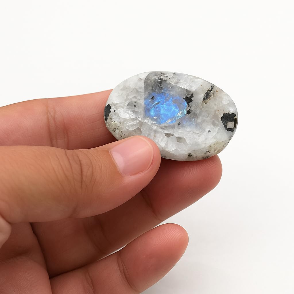 Wholesalegemshop Rainbow Moonstone Thumb Worry Stones Metaphysical Gemstone Crystal Healing Reiki Men Women Gift FENG Shui Positive Energy Love Wellness Palm Stones Wicca Powerful