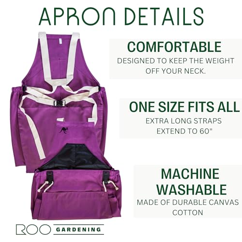 Roo Gardening Apron with Pockets for Women & Men - Canvas Garden Apron with Harvesting Pouch, Water-Resistant, Washable