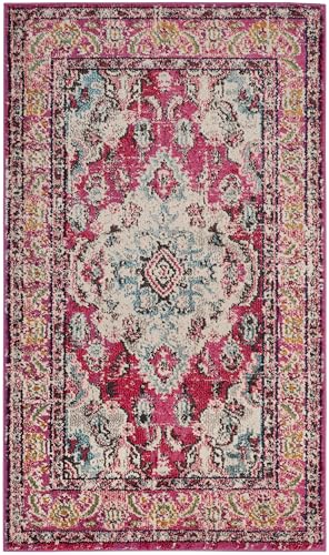 SAFAVIEH Monaco Collection Area Rug - 3' x 5', Pink & Multi, Non-Shedding & Easy to Clean, Distressed Medallion Design, Ideal for Living Room, Bedroom, Dining Space (MNC243D)