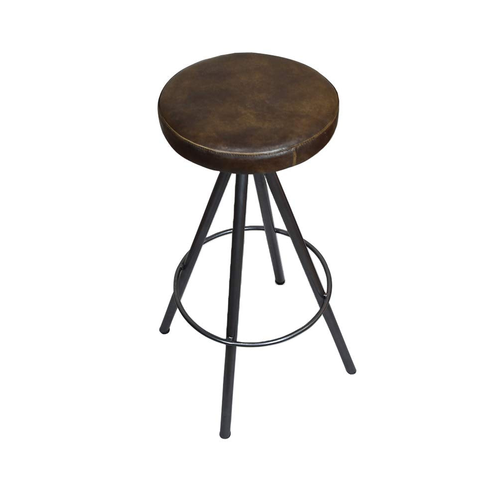 BBH Homes's Handmade Black Brown Round Shaped Iron & Leather Bar Stool 14.96x14.96x31.49 AMBBHBAC9028