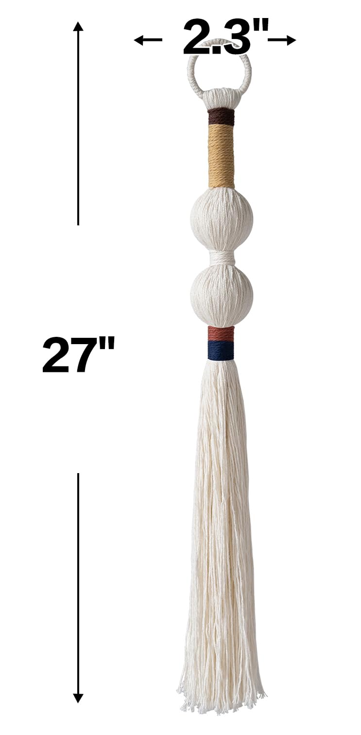 IOWER Macrame Wall Hanging Boho Decor Yarn Wall Art Small Sphericity Cotton Textile Tassel Hanging Fiber Art for Living Room Bedroom 27'' L x 2.3'' W