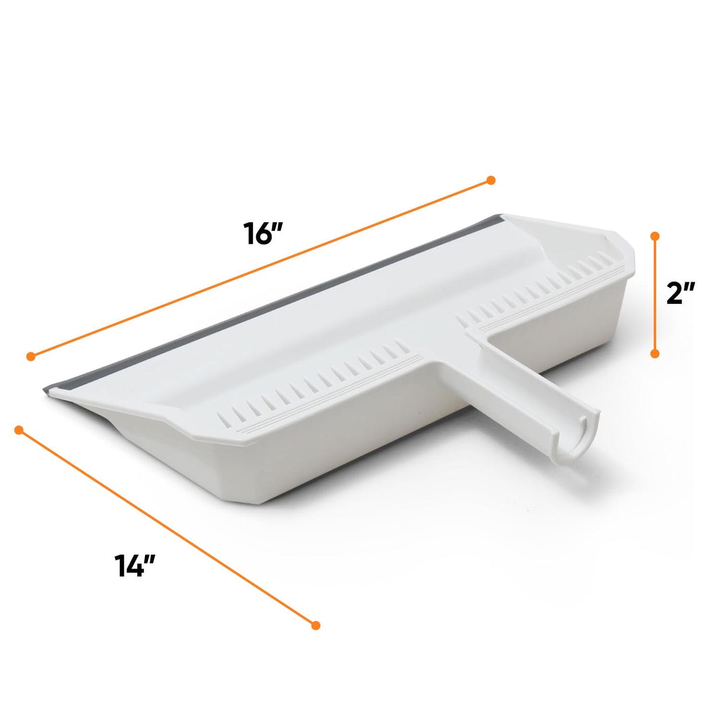 Superio Wide Plastic Dustpan with Comb - 16" Wide, Rubber Lip, Broom Handle Clip, White