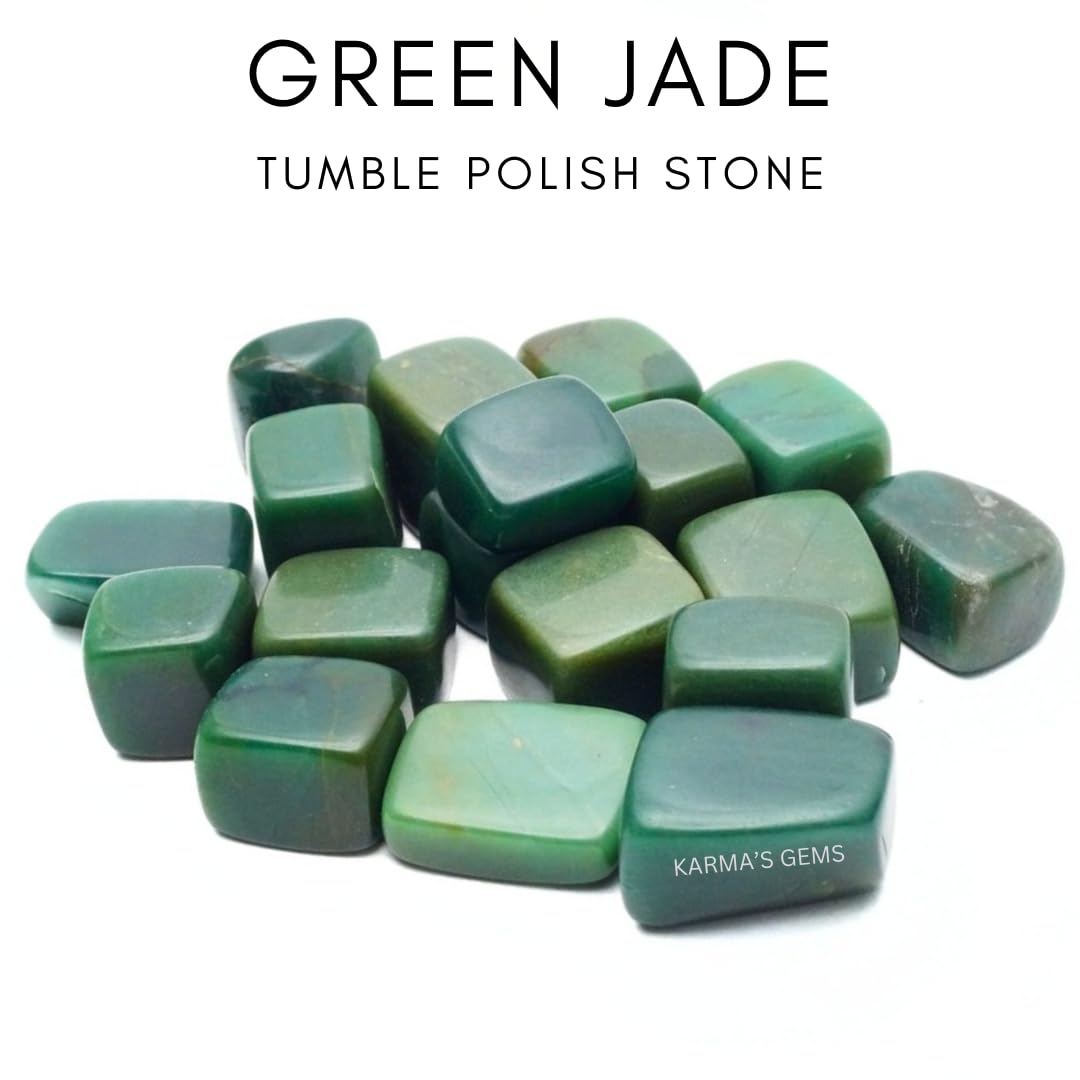 Karma Gems Green Jade Tumbled Stones Natural Crystal Kit for Reiki Healing Crystal Polished, Tumble Stones, Chakra Balancing, Reiki Gift, Home Decor (15-25 MM)
