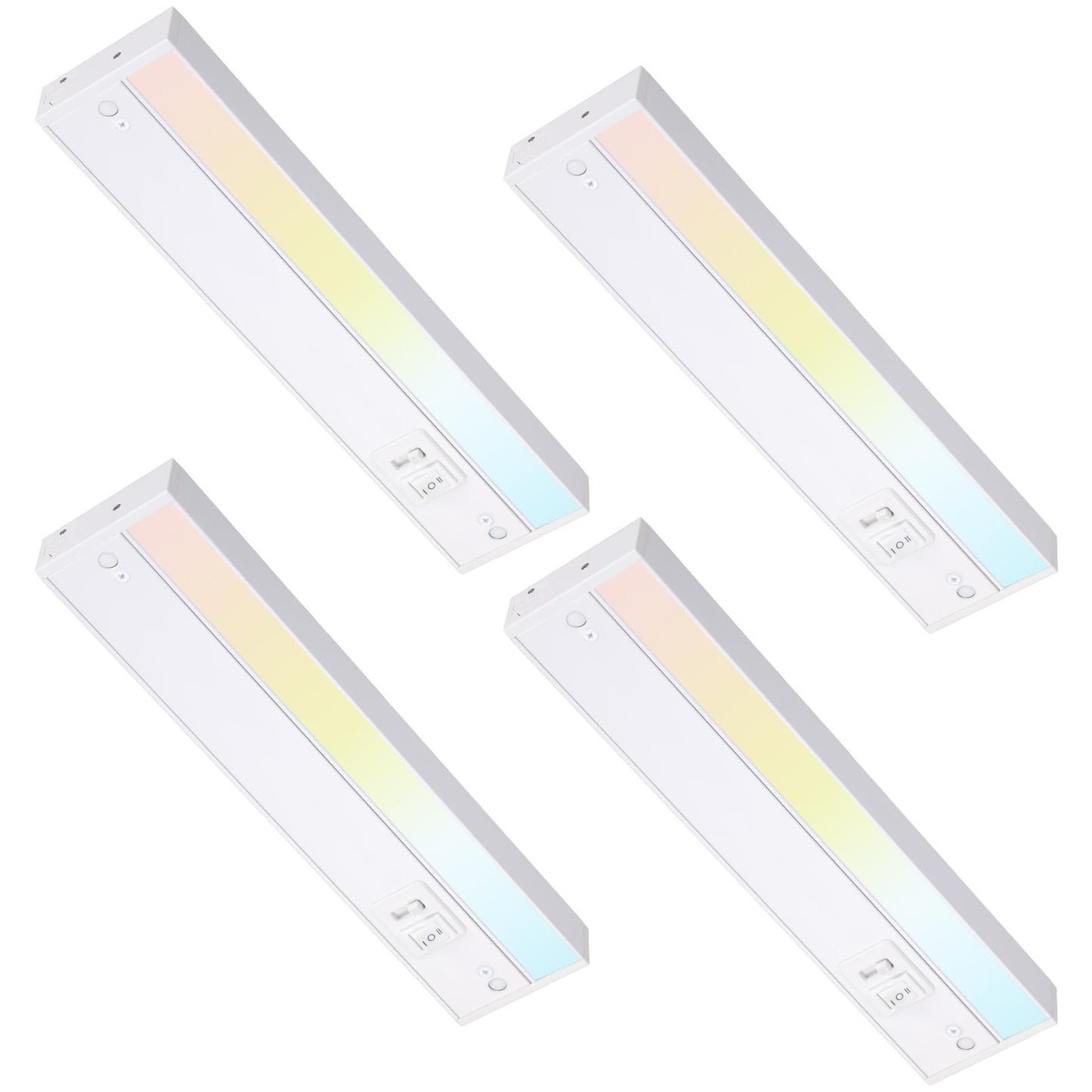 TORCHSTAR 12 Inch LED Under Cabinet Lighting 5CCT, ETL T24, 8W 600LM, Hardwired & Plug-in, 5 Color Selectable CRI90 120V Dimmable Under Counter Lights for Kitchen, White Aluminum Housing, 4 Pack