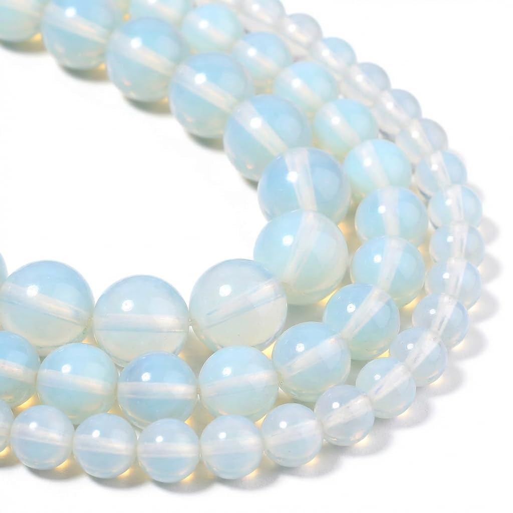 Yochus 45pcs White Opal Beads，8mm Healing Power Natural Stone Round Loose Gemstone Beads for Jewelry Making Earring Necklace DIY Crafts