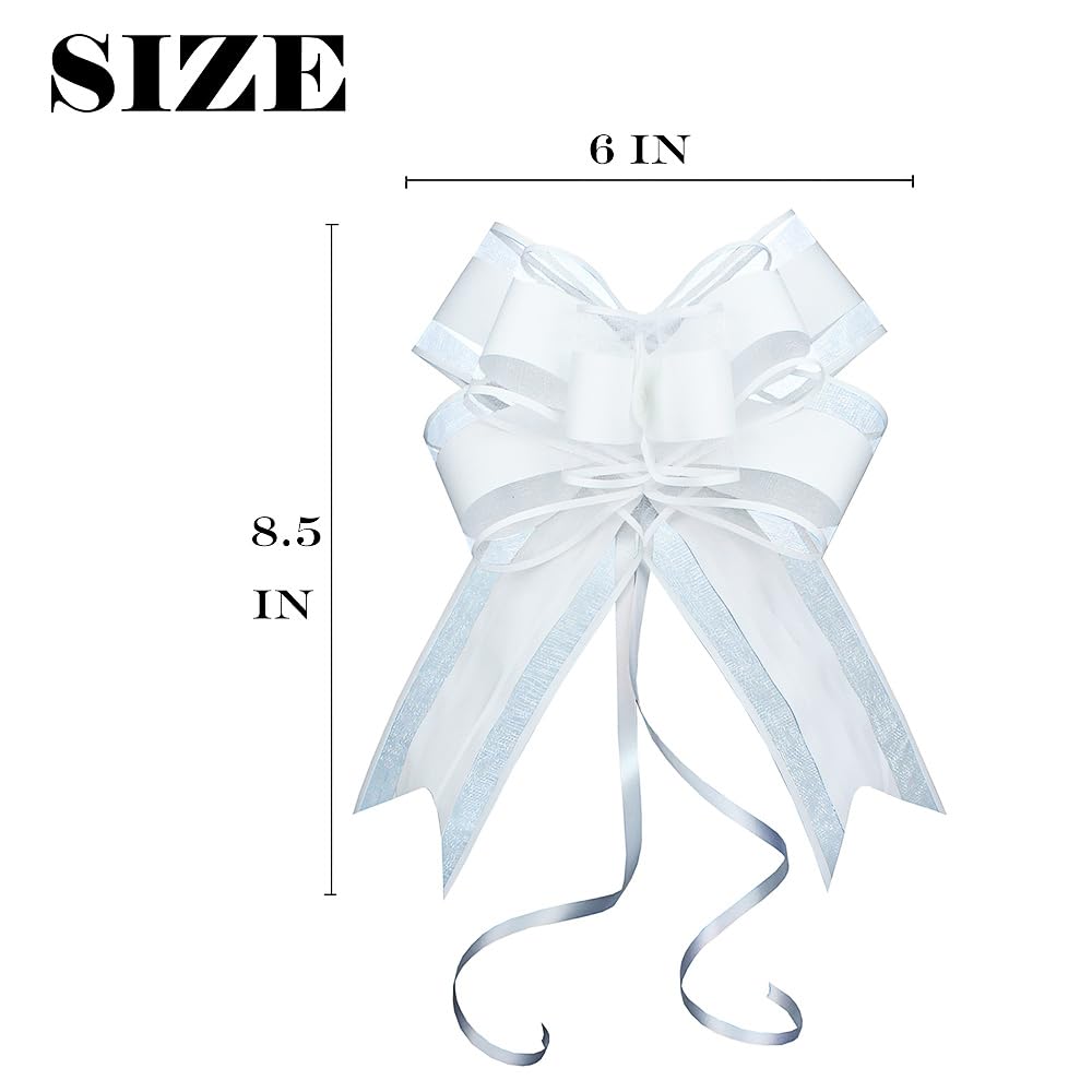 WEWILUCK White Gift Bow, Big White Pull Bows for Gift Wrapping, Wedding, Christmas, Valentine's Day, Presents, Flower Basket Decor(6 inches, 15PCS)