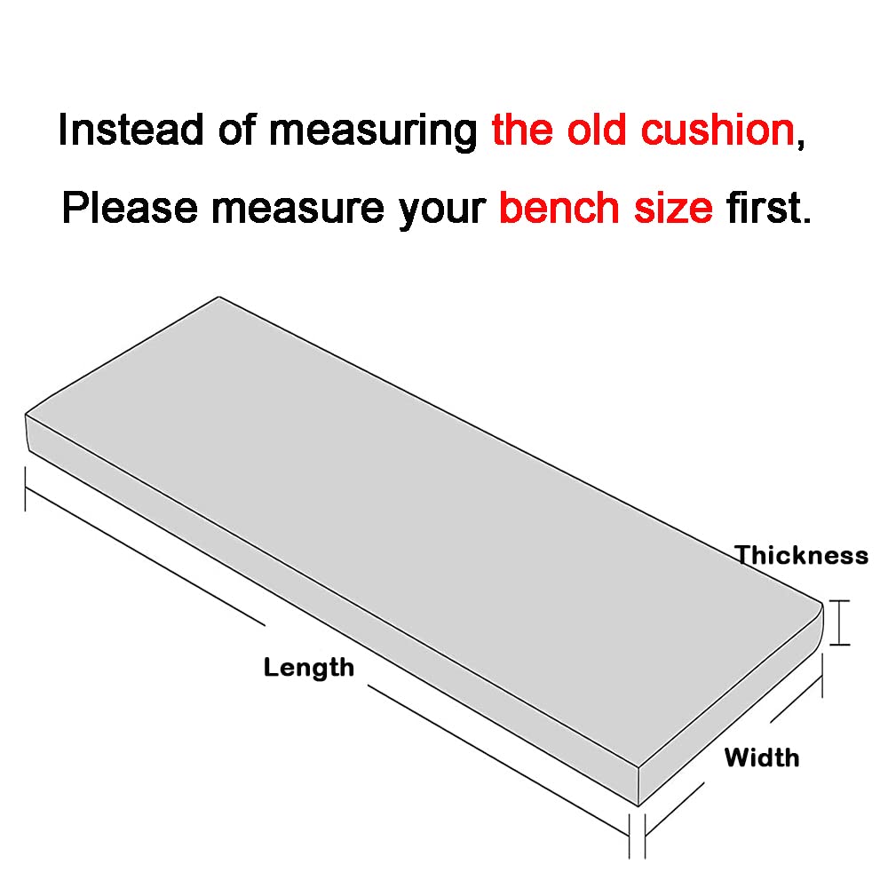 Loveboat Washable Bench Cushion, Non-Slip Bench Pad for Shoe Storage, Window, Piano, Dining 36"x14"x2" Light Grey