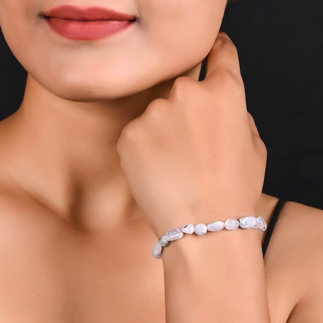 Gempires Moonstone Tourmaline Beaded Bracelets Oval Crystal Gemstone Jewelry Hypoallergenic 8 Inch Gold Plated Dainty Women Fashion Jewelry