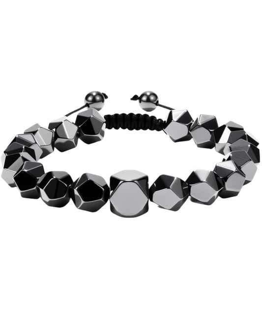 Crystery Beaded Bracelet for Men, 10mm Natural Stones Bracelet for Men's Gift, Adjustable Precision-Cut Gemstone Crystal Healing Bracelet, Protection Jewelry Gift with Hematite, Tiger Eye (Hematite)
