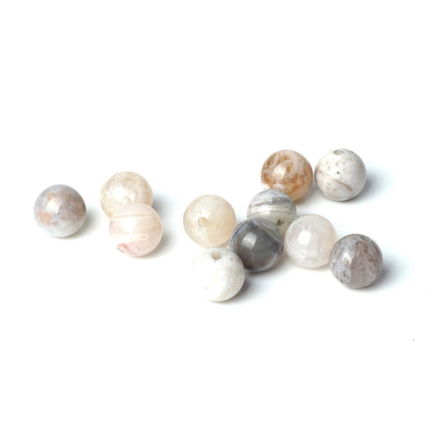 100Pcs Natural Stone 6mm Bamboo Leaf Agate Round Loose Gemstone Energy Healing Beads Hole Size 1mm DIY Smooth Beads for Bracelet Necklace Earrings Jewelry Making
