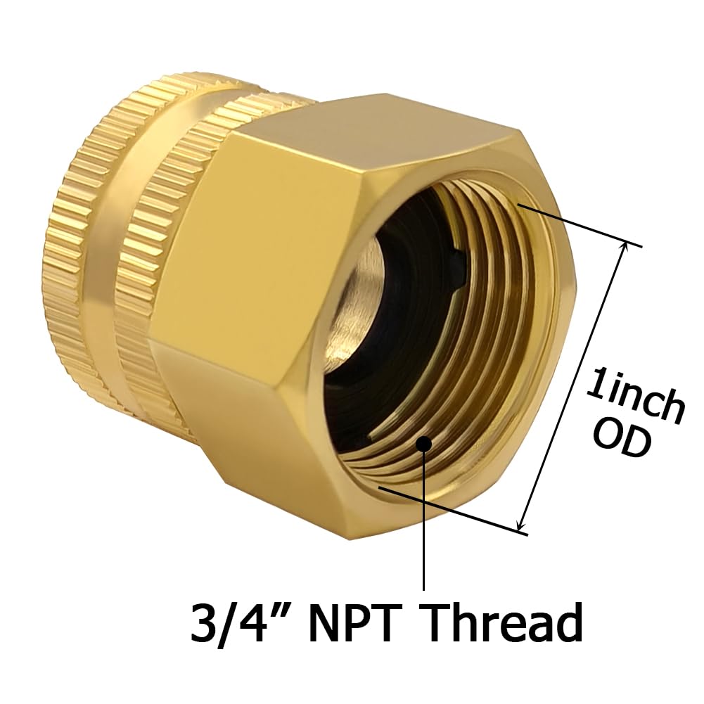 Hooshing 3PCS Brass Garden Hose Adapter Connector 3/4" GHT to 3/4" NPT Thread Double Female Garden Hose Adapter