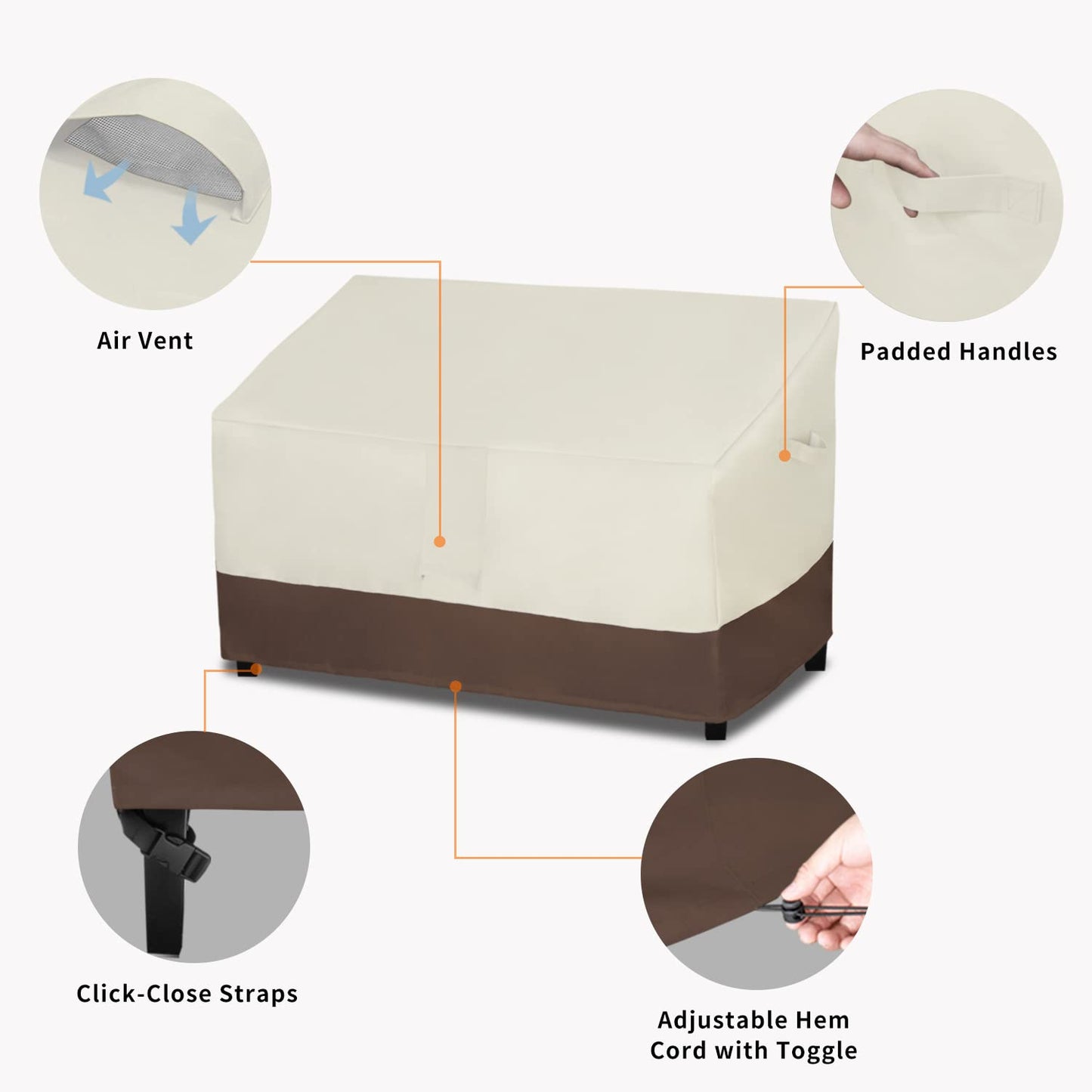 Easy-Going Heavy Duty Waterproof Outdoor Loveseat Couch Bench Patio Furniture Cover Windproof Durable (54Wx38Dx35H inch, Beige/Dark Brown)