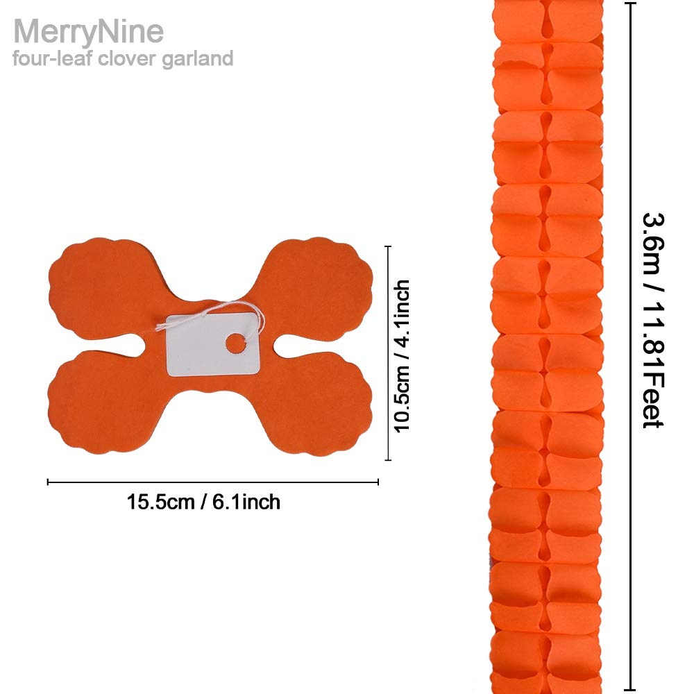 MerryNine Reusable Four-Leaf Clover Paper Garland, 6-Pack 11.8ft/3.6m Each, Pink White Orange Streamers for Party Wedding Decorations