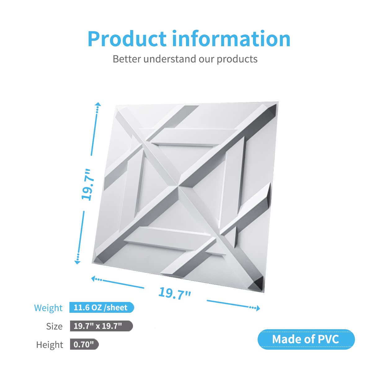 Art3d PVC 3D Wall Panel, Decorative Wall Tile in White 12-Pack 19.7"x19.7"