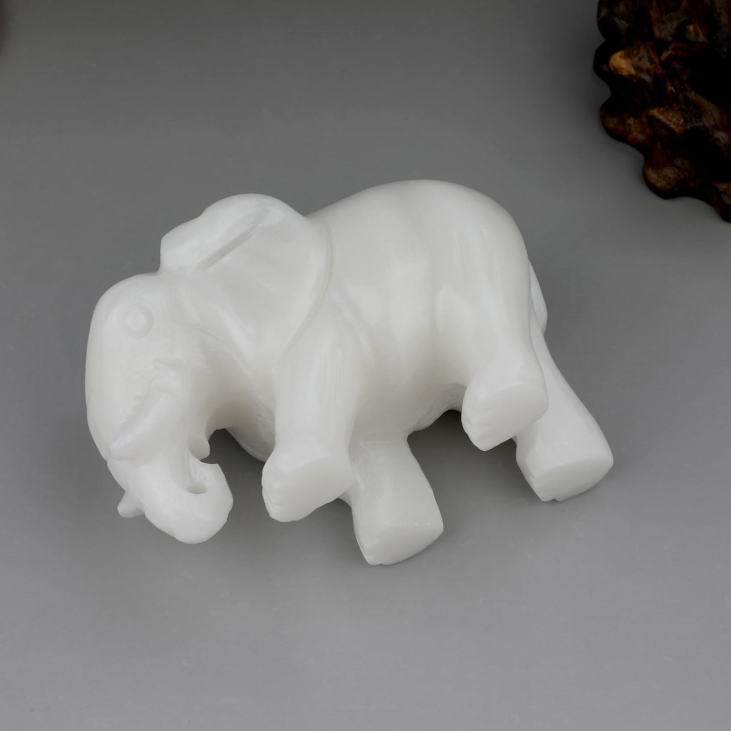 gemshan Jade Elephant Statue Gift - Handmade Elephant Figurine, Lucky Charm Home Decor for Office Desk & Shelf Display