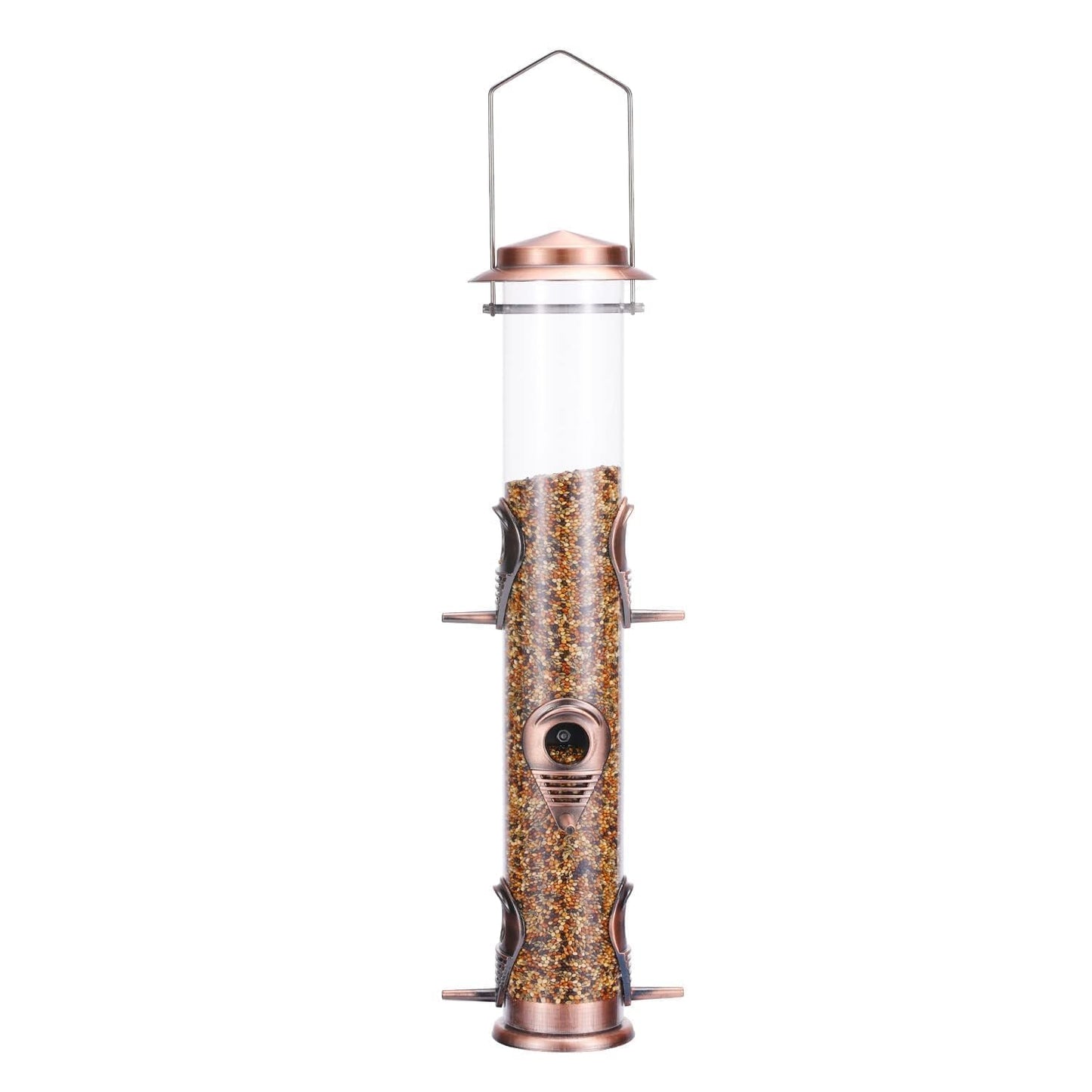 MIXXIDEA Metal Tube Bird Feeders for Outdoors - 6 Ports Hanging Feeder Attracts Wild Birds in Your Lawn, Garden, Balcony - Antique Copper - 1 Pack