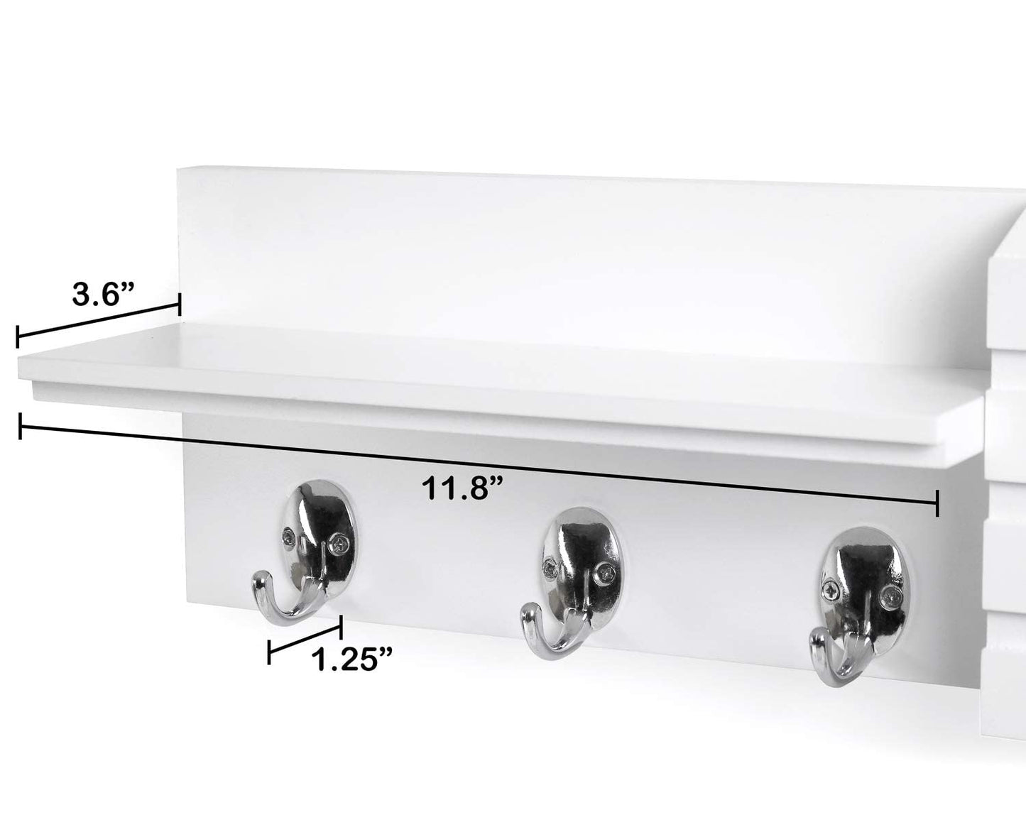 Greenco Entryway Wall Mounted Floating Shelf Letter Holder with Hooks, Hat and Coat Wooden Hanging Storage Shelf, 24” – White