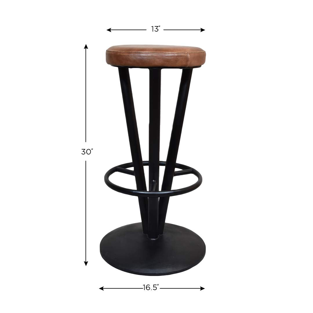 BBH Homes's Handmade Black Tan Round Shaped Iron & Leather Bar Stool 16.53x16.53x29.29 AMBBHBAC9027