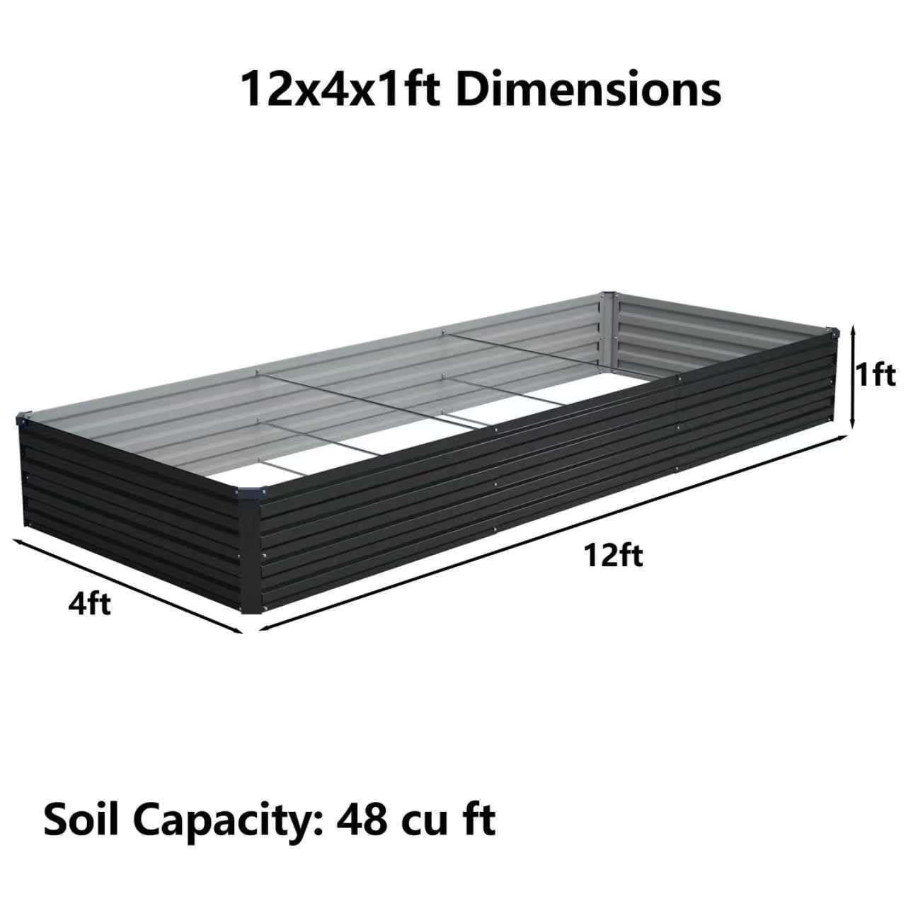 Foxlang 12x4x1ft(2 Pack) Galvanized Raised Garden Bed,Outdoor Planter Box Metal Patio Kit Planting Bed for Vegetables Flowers Herb,Black