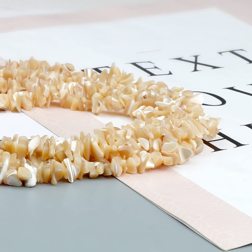 HAAMIIQII 5-8mm Natural Brown Mother of Pearl Shell Chips Irregular Chip Stone Loose Gemstone Beads Energy Healing Beads for Jewelry Making Strand 30 Inch