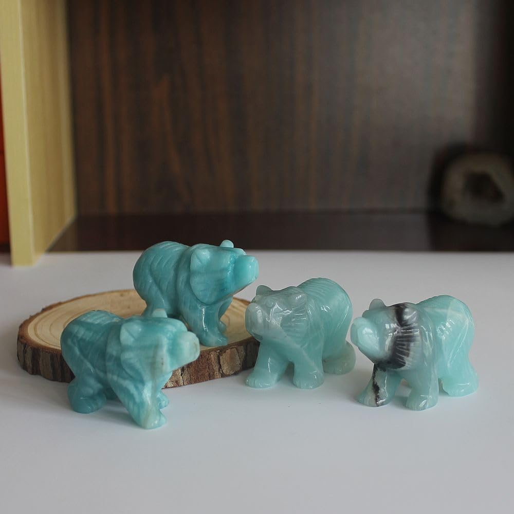 2'' Hand Carved Mixed gemstome Crystal Bear Figurine Animal Carving (Amazonite)