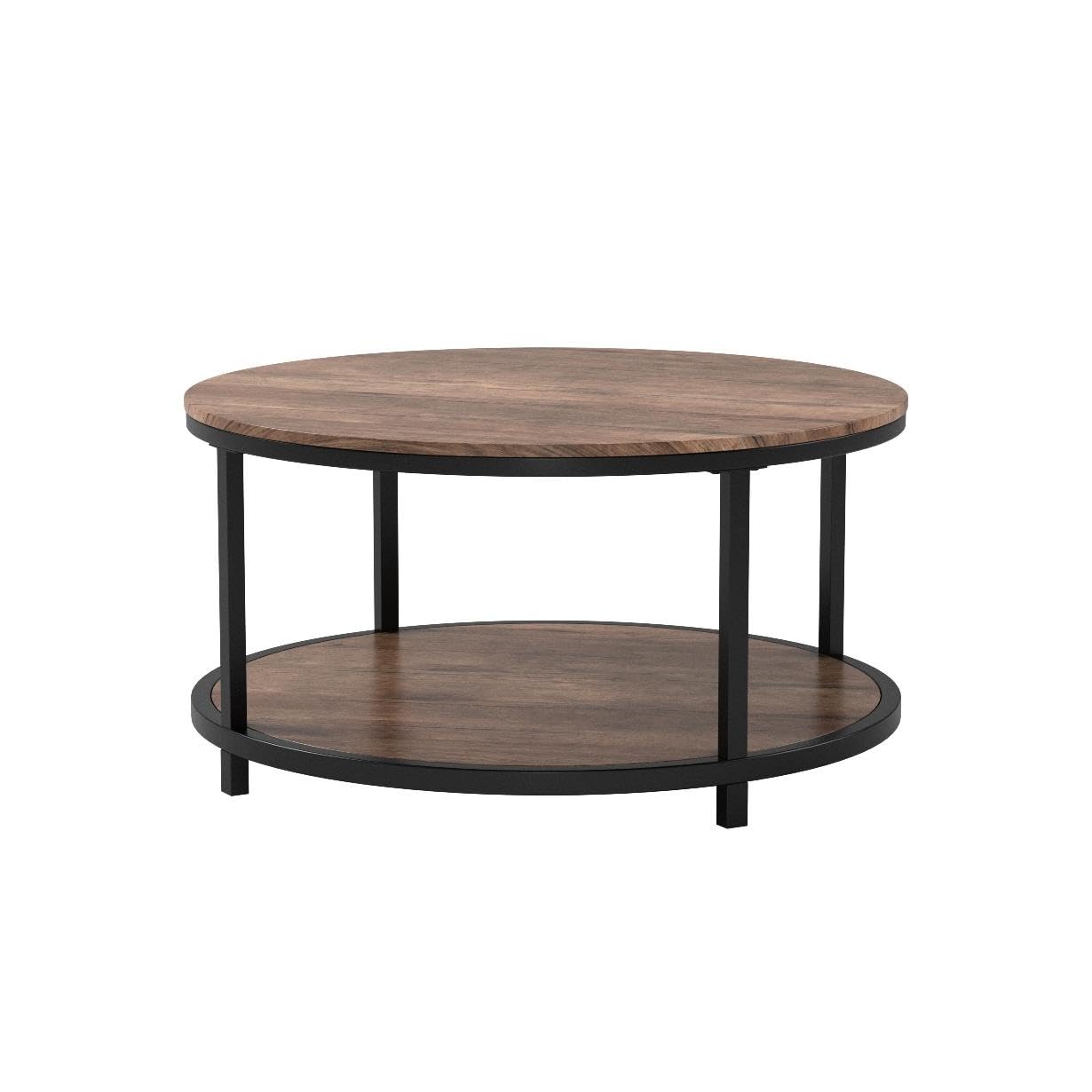 NSdirect Round Coffee Table,36" Coffee Table for Living Room,2-Tier Rustic Wood Desktop with Storage Shelf Modern Design Home Furniture(Light Walnut)