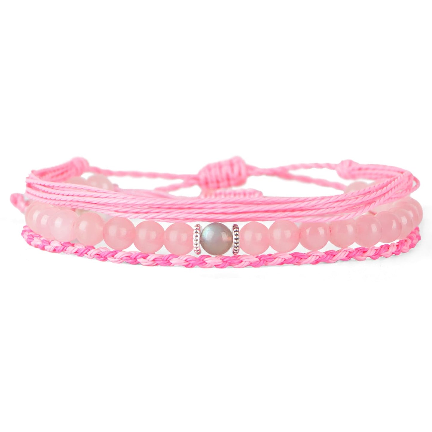 QOGIR Daughter Love You Forever Bracelets,Natural Rose Quartz Adjustable String Braceletm, Birthday Christmas Gifts for Daughters Girls Teen