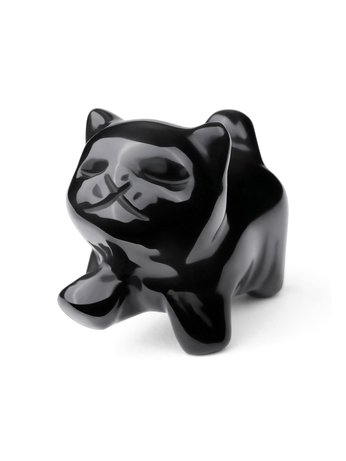 Top Plaza 1 PC Black Obsidian Crystal Cute Cat Figurine Gifts Carved Healing Lucky Home Decor Natural Gemstone Cats Collectibles Pocket Sculpture for Cat Lovers