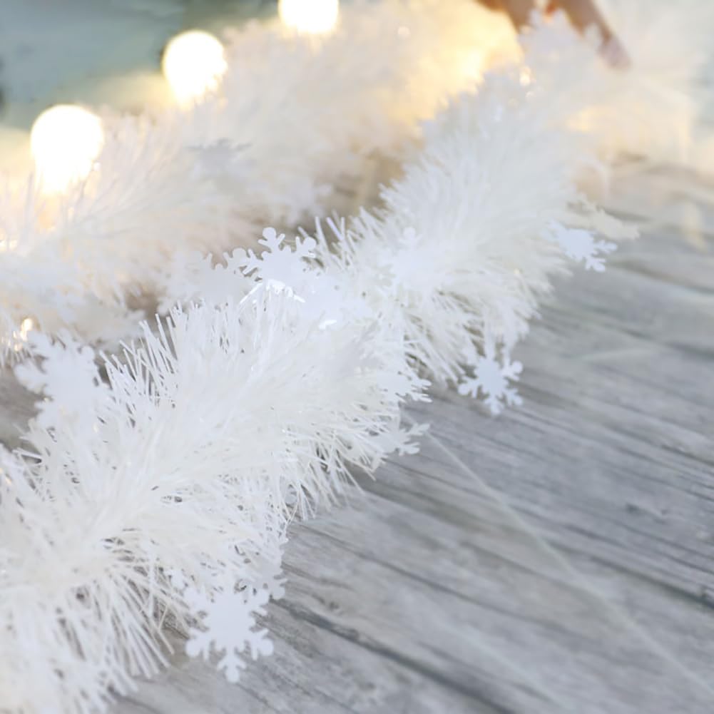 UUYYEO 2 Pcs Christmas Tinsel Garland - White Snowflake Metallic Xmas Winter Wedding Decorations for Christmas Tree