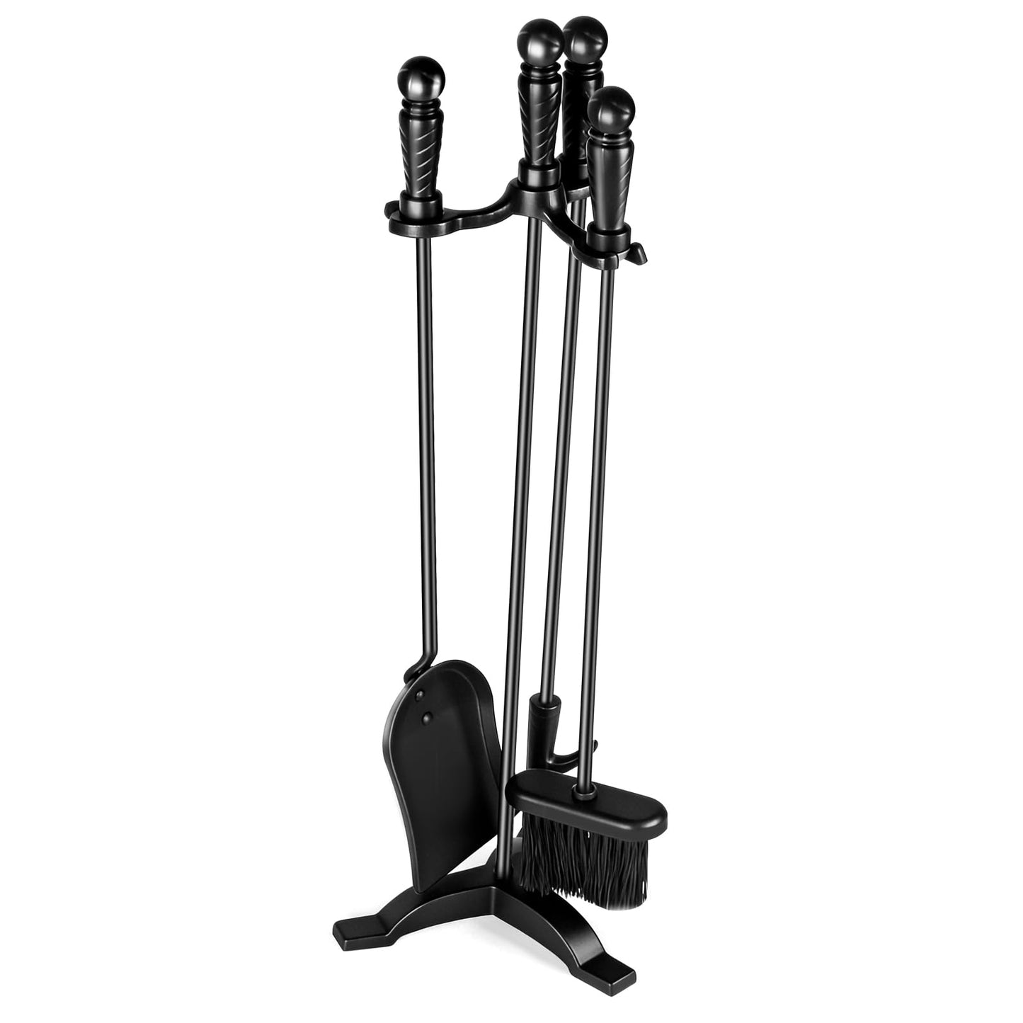 MAT 7-BANQUET Fireplace Tool Sets with Stand Cast Iron Fire Tools Fireplace Accessories Wood Burning with Poker Shovel Brush Wood Stove Tools Black