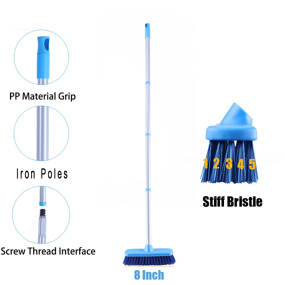 YONILL Deck Brush with Long Handle - Floor Scrub Brushes for Cleaning Shower, Stiff Bristle Scrubbing Brush, 50" Floor Scrubber Brush for Bathroom, Bathtub, Tub, Tile Floors, Garage and Patio