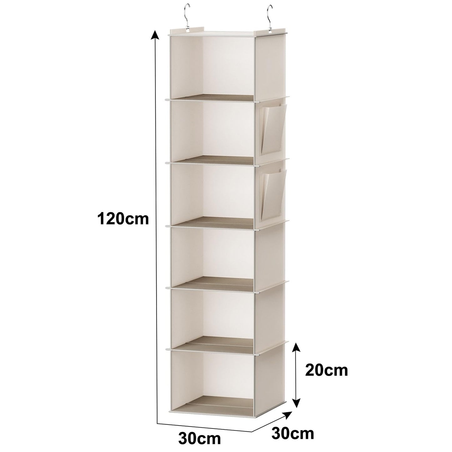 YOUDENOVA Hanging Closet Organizer, 6-Shelf Closet Hanging Storage with Side Pockets, Beige