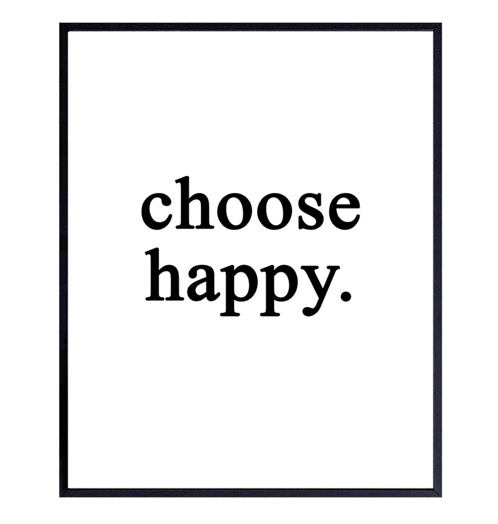 Choose Happy Wall Art Print Typography - Unframed - Makes a Great Gift - Chic Home Decor - Ready to Frame (8x10) Photo - Motivational and Inspirational